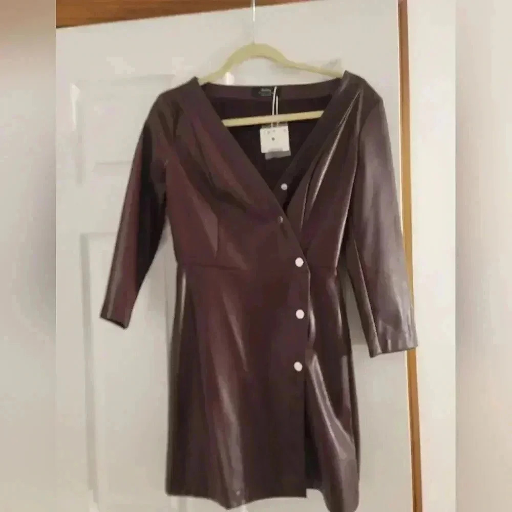 Faux leather mini dress